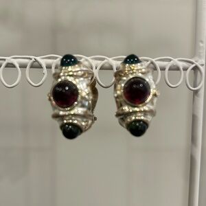 Colored stone and rhinestone clip on earrings